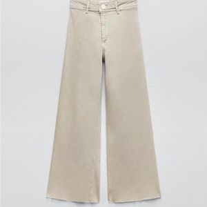 Zara High-Waisted Marine Straight Jeans, Tan, Size 6